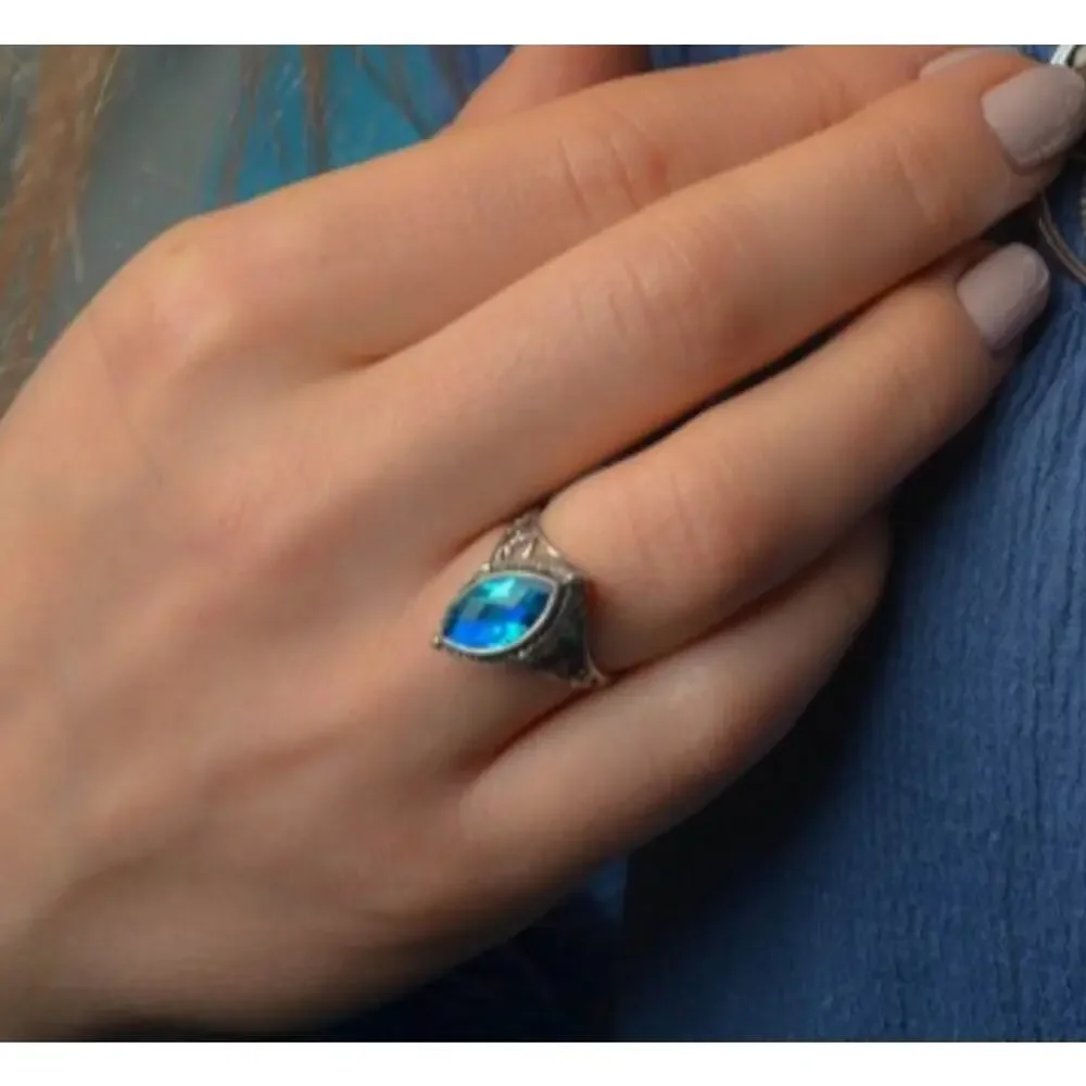 925 Sterling Silver Aquamarine Ring Size 6.5
